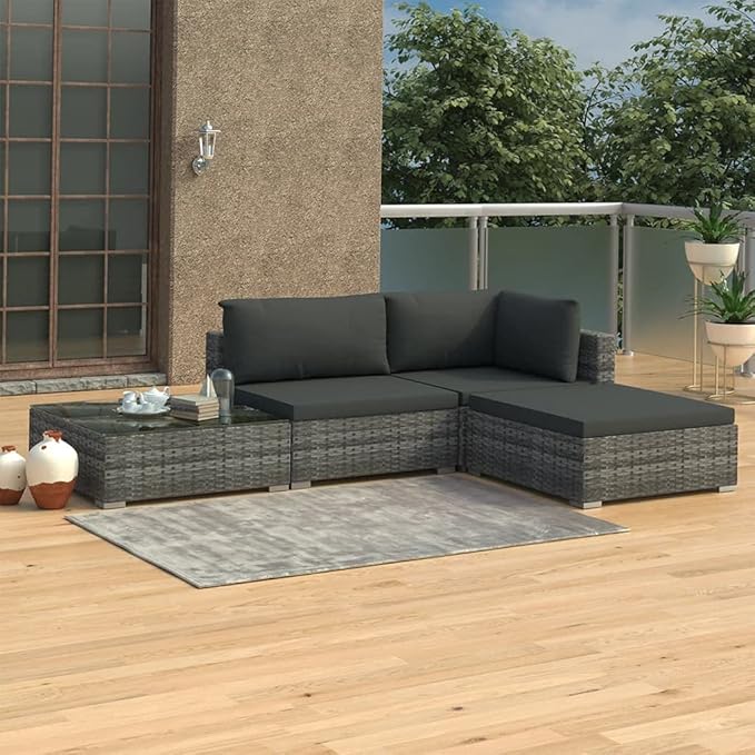 Patio Lounge Set with Cushions,Outdoor Furniture,Outdoor Furniture Sets,Patio Conversation Sets,for Garden,Deck,Backyard,4 Piece Poly Rattan Gray