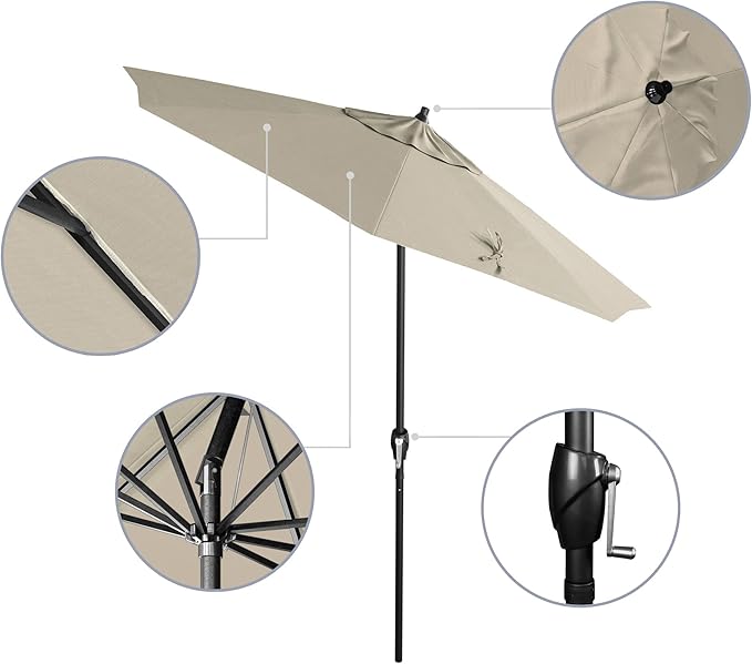 California Umbrella 7.5' Rd Aluminum Patio Umbrella, Crank Lift, Auto Tilt, Black Finish