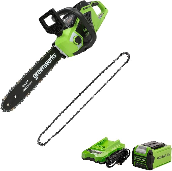 Greenworks 40V 14-Inch Cordless Chainsaw, 2.5Ah USB (Power Bank) Battery Included, CS40L2511 with 14" Replacement Chain