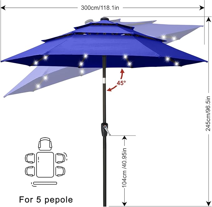 ABCCANOPY 10FT Solar Led Patio Umbrella 3-Tiers(Blue)