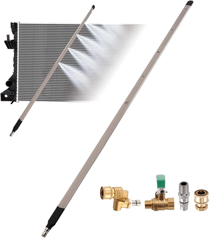maXpeedingrods 31.5" Radiator Cleaning Wand - Stainless Steel Cleaning Wand with Quick Connector Dual Water Air Blow Gun Adapter for Trucks RVs Heavy Equipment Pressure Washer