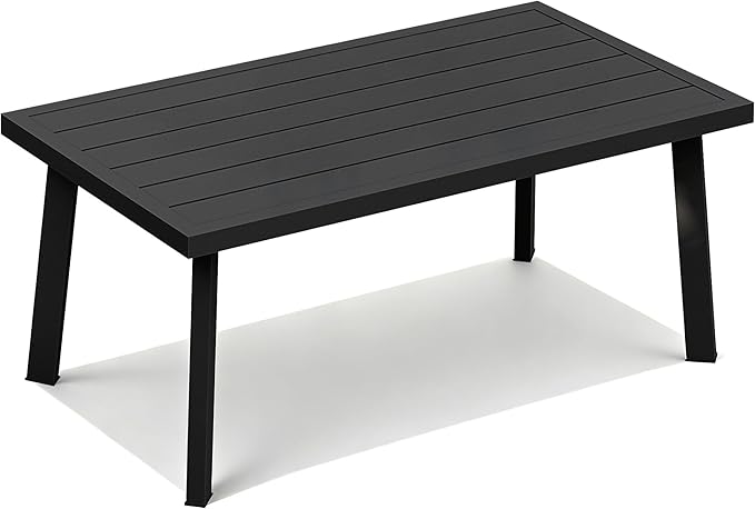 Outdoor Patio Coffee Table, Rectangle Aluminum All-Weather Side Table with Wood-Grain Texture, 200lbs Capacity, Modern Patio Furniture Sets for Garden, Backyard, Porch (Black)
