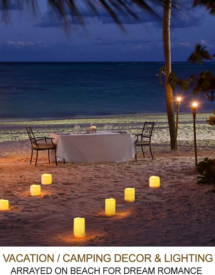 Set of 4 Outdoor Pillar Candles with Timer Waterproof - Battery Operated LED Pillar Candles with Remote 3x3 3x4 3x5 3x6 - Plastic Flickering Flameless Pillar Candles Unscented for Outside