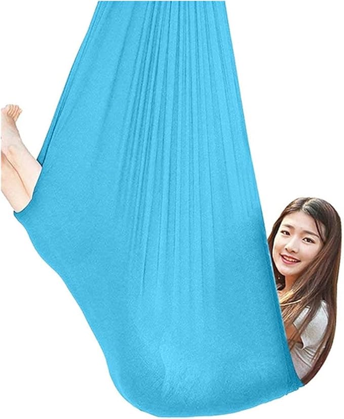 Physical Sensory Swing Chair for Bedroom，Breathable Snuggle Hammock Set Indoor Outdoor Kids Toys Play for Autism ADHD Vestibular System Exercise (Color : Lake Blue, Size : 100x280cm/39x110in)