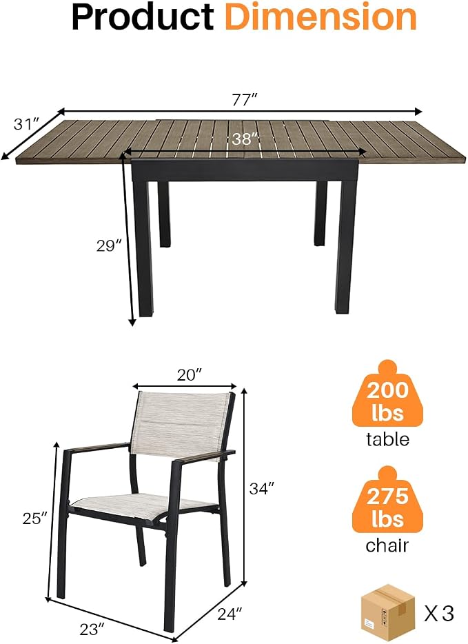 Patio Dining Set for 8, Aluminum Extendable Outdoor Dining Table Set with Expandable Dining Table and Double-Layer Textilene Dining Chairs, Patio Furniture Set for Porch, Deck, Limed Oak