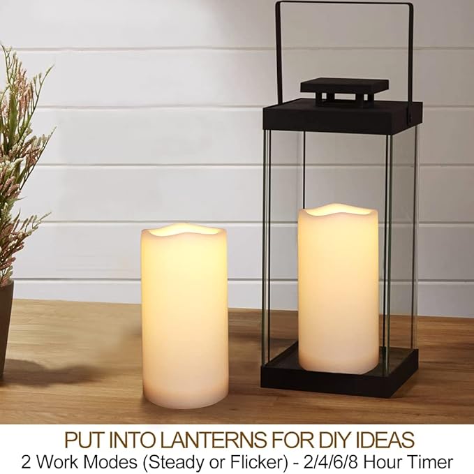 Pack of 2 White 3x6 LED Pillar Candles Outdoor IP65 Waterproof - Pillar Candles Battery Powered with Timer and Remote - Battery Operated Unscented Outdoor Flameless Candles Flickering