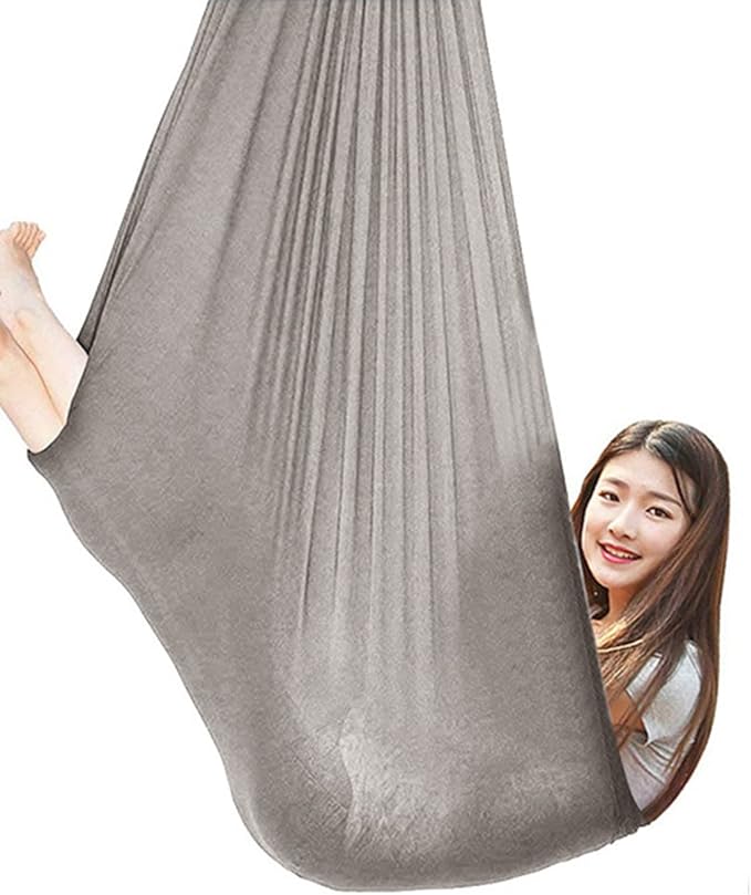 360° Rotating Elastic Aerial Yoga Hammock Outdoor Indoor Swings Aerial Yoga Sensory Therapy Cuddle Swing Soft Elastic Parcel Steady Seat Swing (Color : Grey, Size : 150x280cm)