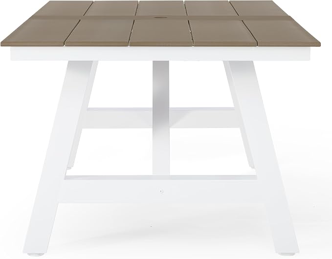 WestinTrends Cape May 90" HDPE Rectangle Outdoor Patio Dining Table with Umbrella Hole and Metal Frame, Weathered Wood
