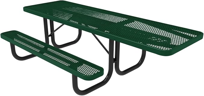 COATEDOUTDOORFURNITURE Heavy-Duty Portable ADA-Compliant Outdoor Picnic Table, Expanded Metal Patio Dining Furniture Made in America (8ft Rectangular, One-Side Handicap, Green)