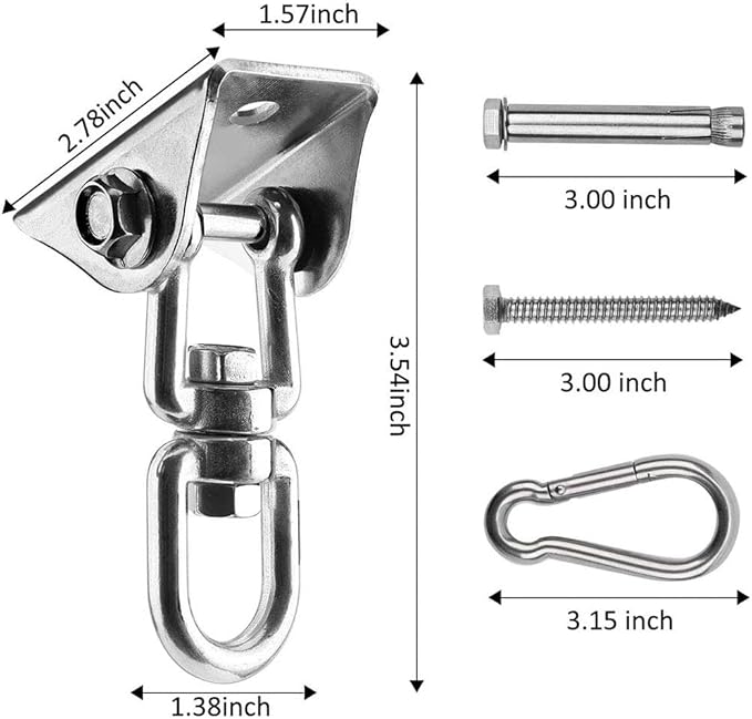 Hammock Hanging Kit, 1000 lb Capacity Heavy Duty 360° Rotate Swing Ultra Durable Hooks for Swing, Chair, Yoga, Multiple Indoor Outdoor Gym