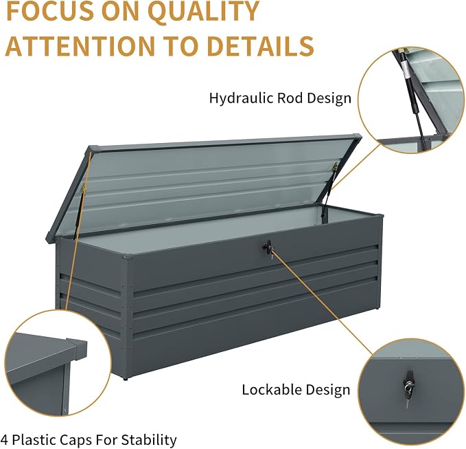 260 Gallon Metal Outdoor Deck Box, Extra Large Patio Storage Box with Lockable Storage Containers for Patio Furniture Cushions, Pool Accessories, Garden Tools
