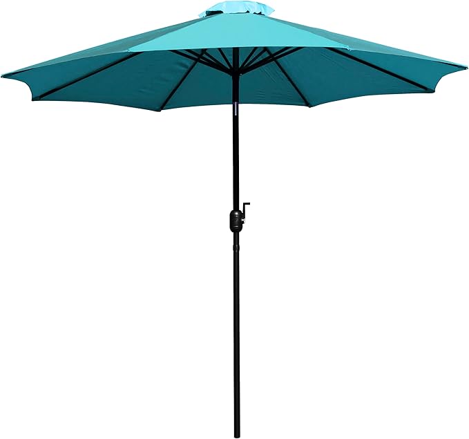 EMMA + OLIVER 9' Teal Outdoor Patio Umbrella With Easy To Use Crank And Tilt Function - Round Patio Table Umbrella with 1.5" Diameter Steel Pole