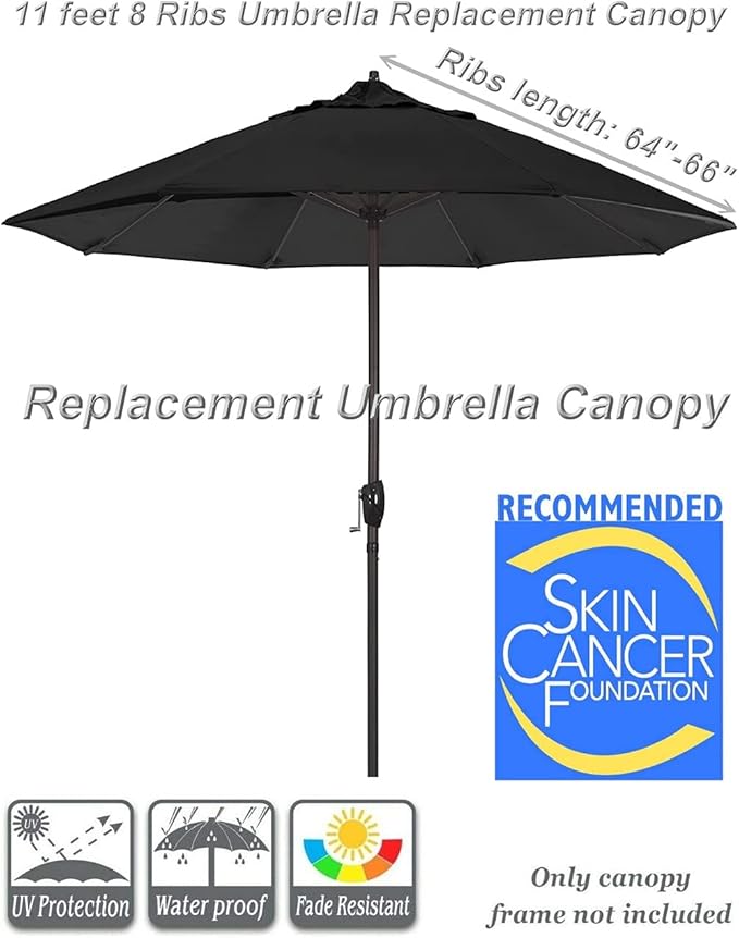 11ft Patio Umbrella Replacement Canopy Market Umbrella Top Outdoor Umbrella Canopy with 8 Ribs