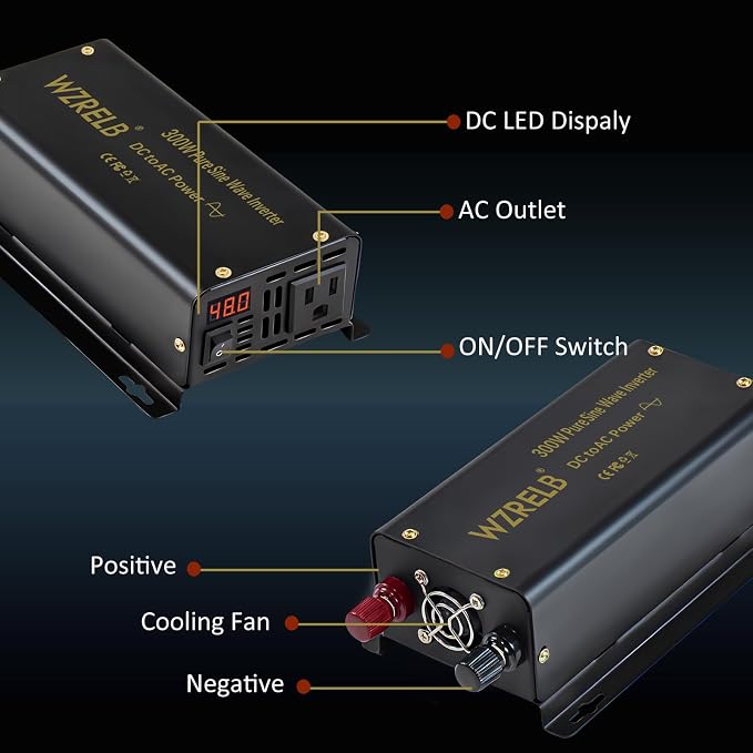 WZRELB 300W Pure Sine Wave Inverter 600W Peak DC 36V to 110V AC Power Converter Off Grid LED Display with Remote Controller
