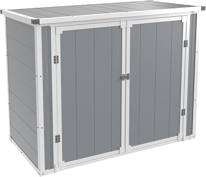 Storage Shed Outdoor Resin Shed Plastic Garden Shed with Floor Waterproof Horizontal Storage Deck Box Outside Storage Container with Lockable Door for Patio