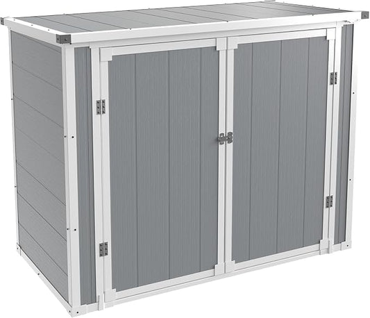 Storage Shed Outdoor Resin Shed Plastic Garden Shed with Floor Waterproof Horizontal Storage Deck Box Outside Storage Container with Lockable Door for Patio