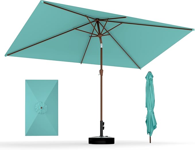 BRIOPAWS 6.5X10 FT Rectangular Patio Umbrella with Base Included | Rectangle Outdoor Umbrellas | 6 Sturdy Steel Ribs | Push Button Tilt & Crank | Heavy Duty for Garden Lawn Deck Backyard Pool |