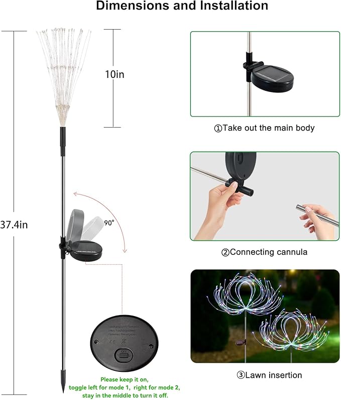 Slyuexu Solar Garden Lights Outdoor Waterproof, 2 Pack 120 LED Solar Firework Lights Decorative Garden Décor Outside for Flowerbed Pathway Party Christmas Decoration, Multicolor