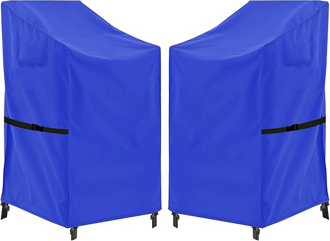 Stackable Patio Chair Cover - 600D High Back Outdoor Chair Cover Waterproof & Heavy Duty, 2 Pack Lawn Furniture Stacking Seat Cover for 4-6 Outdoor Stackable Dining Chairs - 28 x 36 x 47 Inch