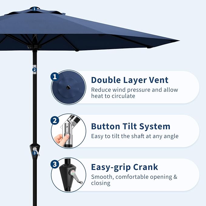 Garvee 9FT Patio Umbrella - Outdoor Table Umbrella with Smooth Crank Lift, Push Button Tilt and 8 Sturdy Ribs - Market Umbrella UV Protection Waterproof for Pool, Deck, Yard, Garden