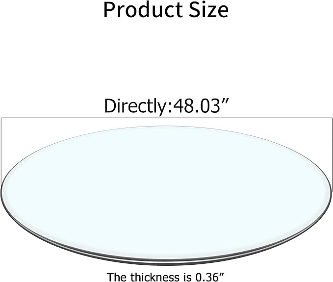 48 Inch Round Tempered Glass Table Top, 0.35 Inch Thick Clear Circular Tabletop with 6 Anti-Slip Rubber Rings, Replacement for Dining & Kitchen and Patio Table