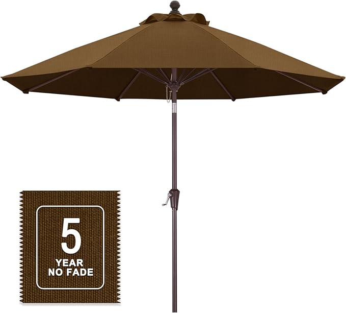 MASTERCANOPY Olefin 5-Year-Non-Fading 9ft Patio Umbrella with Tilt and Crank, Large UV Resistant Outdoor Table Umbrella with 8 Fiberglass Ribs for Deck, Yard & Market, Dark Brown