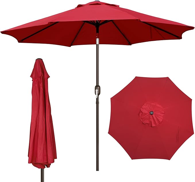 Blissun 9' Outdoor Patio Umbrella, Outdoor Table Umbrella, Yard Umbrella, Market Umbrella with 8 Sturdy Ribs, Push Button Tilt and Crank
