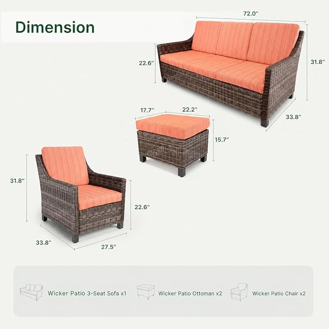 Wicker Patio Conversation Set, Outdoor Patio Chair Set with Deep Seating, Wide Armrests & Thick Cushions, All-Weather Outdoor Furniture Set for Patio, Porch, Deck & Backyard