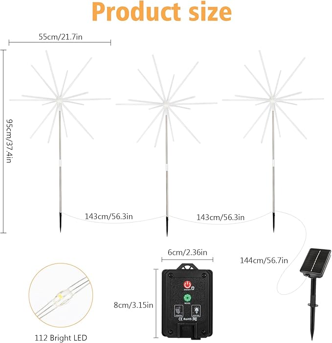 CCILAND Solar Firework Lights Outdoor, 3 Pack 336 LEDs Solar Starburst Garden Lights with Timer 8 Modes, Waterproof Decorative Lights for Yard Patio Walkway Pathway Party Wedding (Multicolor)