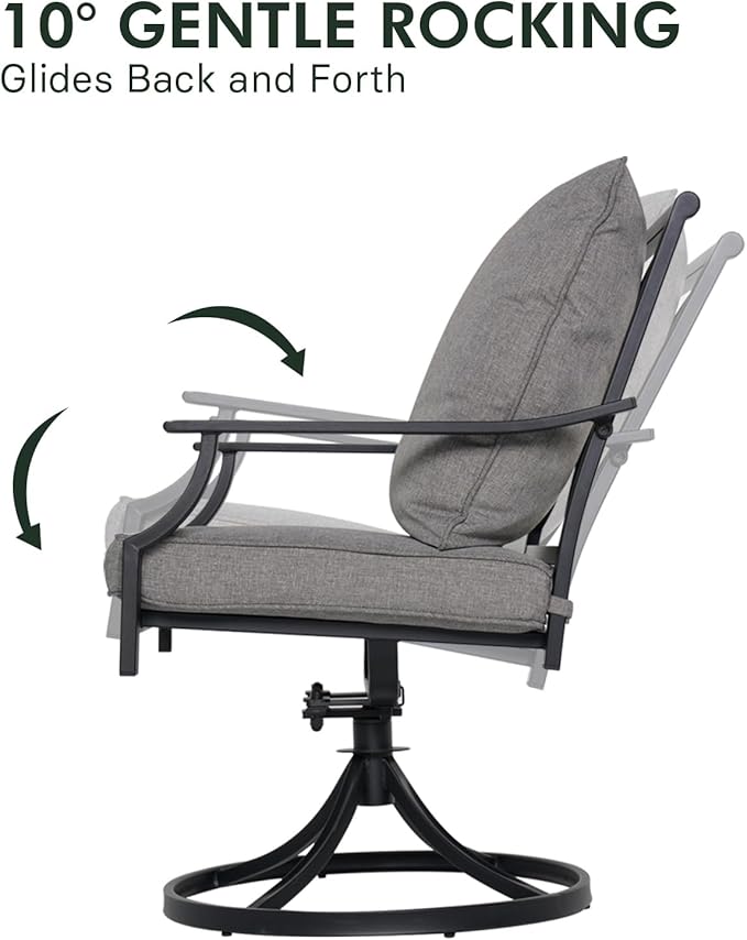 Grand patio Outdoor Patio Dining Set 5-Piece E-Coated Outdoor Furniture Set with 2 Swivel Dining Chairs & 2 Fixed Dining Chairs and 1 Square Dining Table with Umbrella Hole, Grey