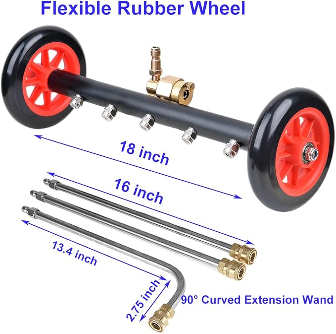 iMeshbean Dual-Function Water Broom Undercarriage Pressure Washer Surface Cleaner 18 inch 4000 PSI Power Washer Underbody Car Washer with 5 Nozzles and 3 Extension Wand (18 INCH)