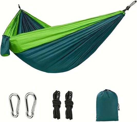 Hammock Outdoor Lightweight Double Nylon Camping Hammock with Hanging Straps Perfect for Backpacking Travel Beach Yard and Garden Quick-Opening(Green)
