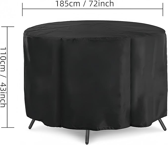Round Patio Furniture Cover, 72" Dia x 43" H Outdoor Waterproof Dustproof Heavy Duty Oxford Fabric Anti-Fading Storage Cover for Outside Table Chair Large Furniture
