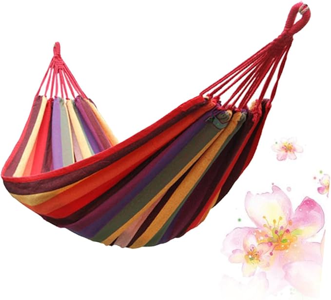Canvas Hammock Outdoor Camping Hanging Chair Striped Swing Hammock 190x85cm Portable Rainbow Color for Garden Patio Backyard Use