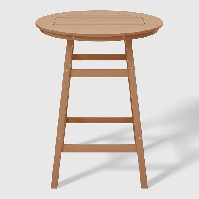 WestinTrends Malibu Outdoor 35" HDPE Round Patio Bar Height Table, Teak