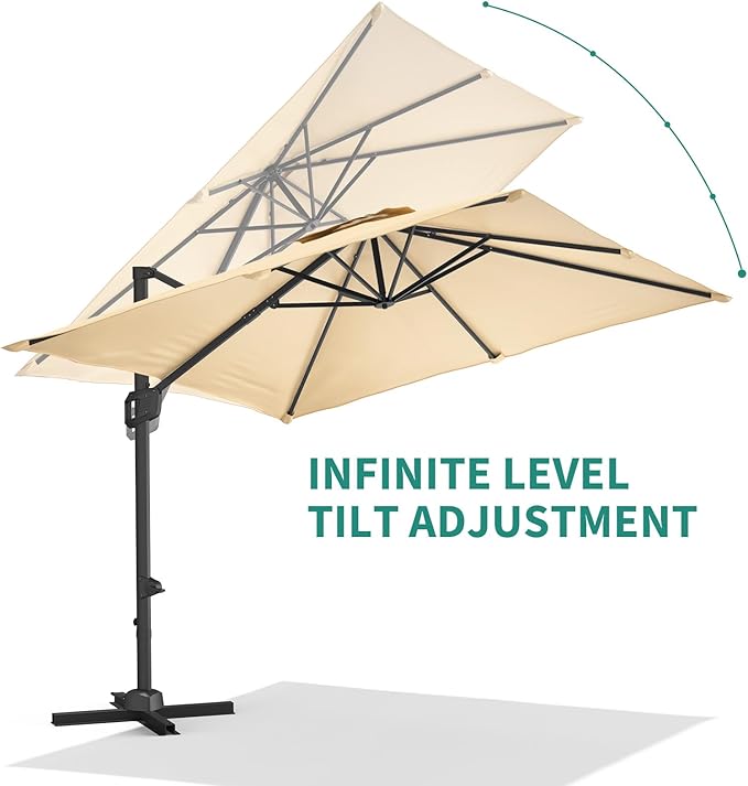 GarveeHome Cantilever Patio Umbrella 10x10ft Large Rectangle Umbrella Outdoor Market Umbrellas 360 Rotation Offset Hanging Outdoor Shade for Patio Deck Pool Backyard