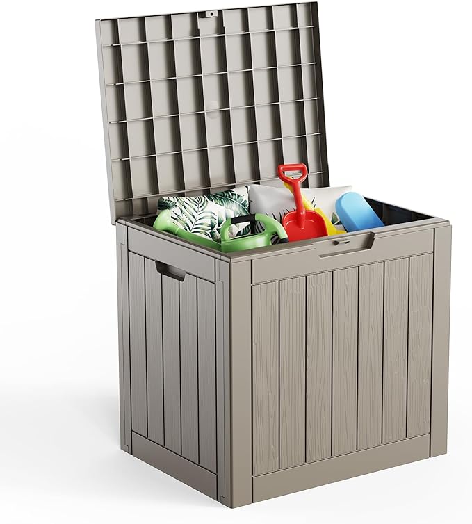 Resin Deck Box Outdoor Storage Box Waterproof for Patio Furniture,Outdoor Cushions,Garden Tools and Pool Supplies (Grey, 35 Gallon)