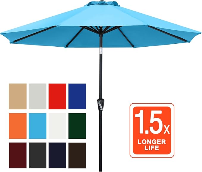 ABCCANOPY 10FT Patio Umbrella, Outdoor Windproof Table Umbrella with Push Button Tilt and Crank for Garden, Lawn, Deck & Backyard (Aquamarine)