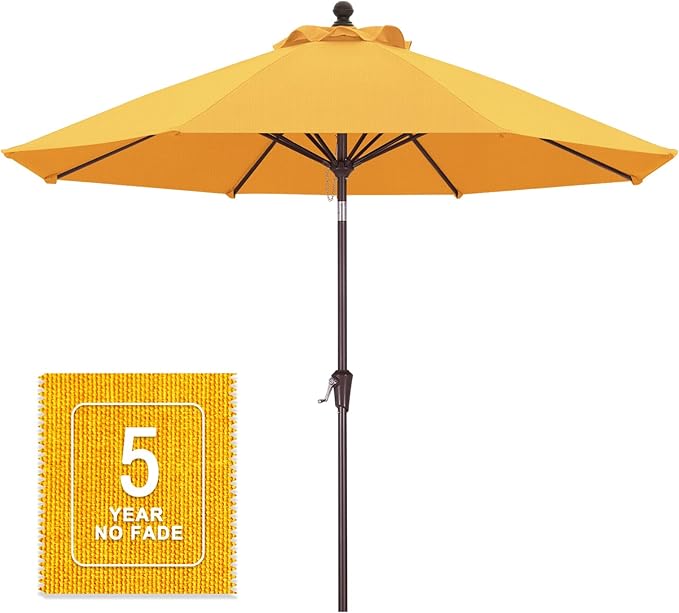 MASTERCANOPY Olefin 5-Year-Non-Fading 9ft Patio Umbrella with Tilt and Crank, Large UV Resistant Outdoor Table Umbrella with 8 Fiberglass Ribs for Deck, Yard & Market, Gold