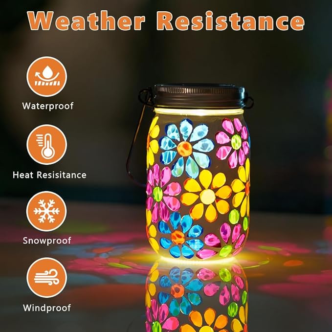 Stargarden 4Pack Mosaic Solar Lantern ,Mosaic Lights ,Outdoor Hanging Jar Lights ,Waterproof Solar Lamps for Tree, Garden, Patio, Yard, Outdoor(Flower)