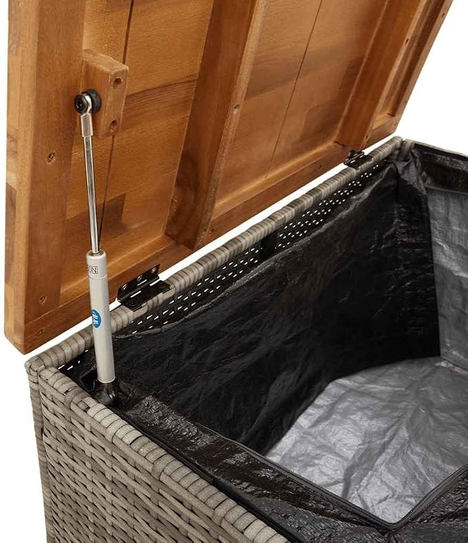 Outdoor Storage Box Rectangular Garden Deck Box with PE Rattan and Steel Frame 31.5x15.7x18.9 Inch Weather Resistant for Patio Garden Balcony