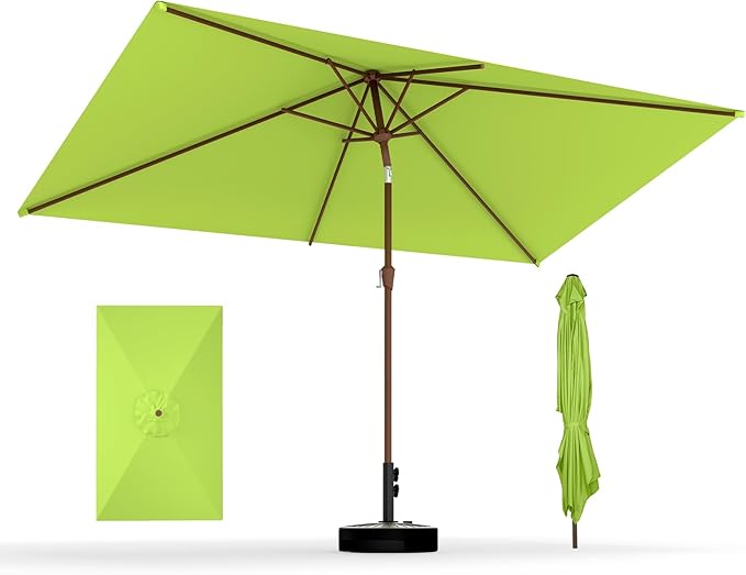 BRIOPAWS 6.5X10 FT Rectangular Patio Umbrella with Base Included | Rectangle Outdoor Umbrellas | 6 Sturdy Steel Ribs | Push Button Tilt & Crank | Heavy Duty for Garden Lawn Deck Backyard Pool |