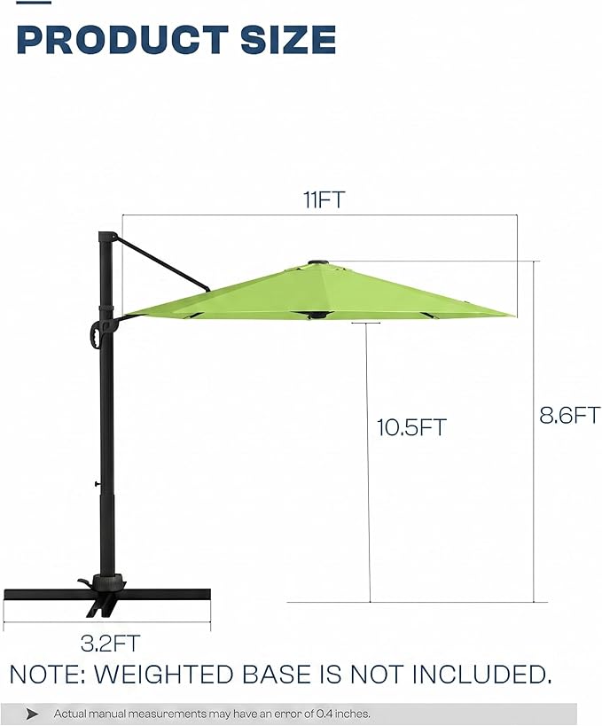 11 FT Round Cantilever Umbrella,Easy Tilt, Fade Resistant & 360° Rotation, Offset for Pool Deck Backyard Patioapple green (Base not Included)