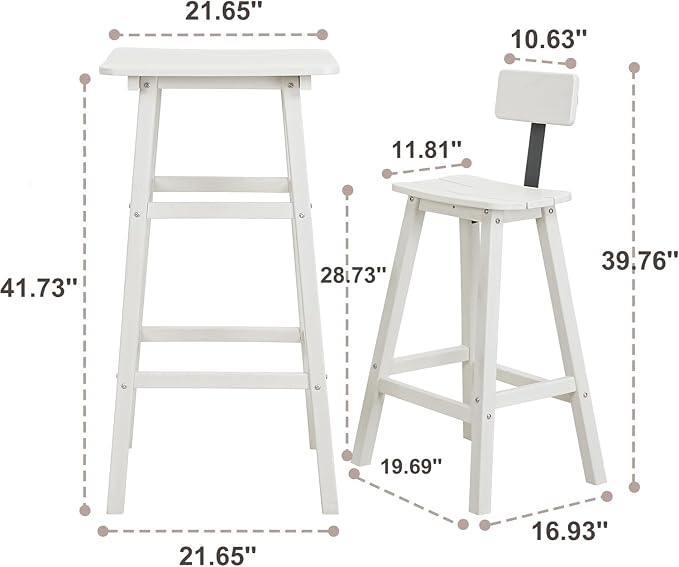 Bar Height Chairs Set of 2, HDPE Bar Height Outdoor Chairs, Weather Resistance Tall Adirondack Chairs Set of 2, Cafes, Swimming Areas, Patio, Garden and Kitchen Island, White
