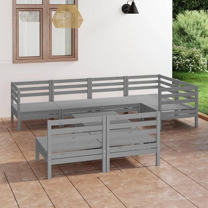 8 Piece Patio Lounge Set, Patio Conversation Set Outdoor Sofa Set Front Porch Furniture Sectional Sofa for Poolside Piazza Negotiation Area Exhibition Solid Pinewood Gray