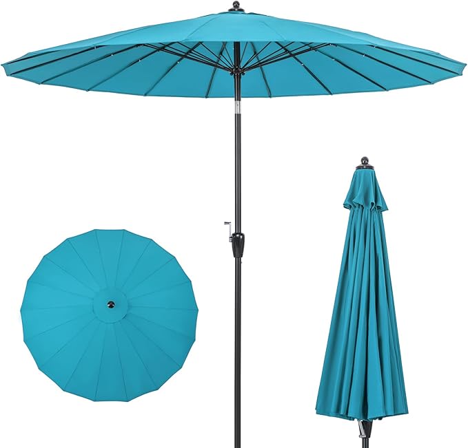 Tangkula 9FT Round Patio Umbrella, Outdoor Market Umbrella with 18 Fiberglass Ribs, Push Button Tilt, Crank, Fade-resistant Canopy & Ventilation, Aluminum Table Umbrella for Backyard, Pool (Turquoise)