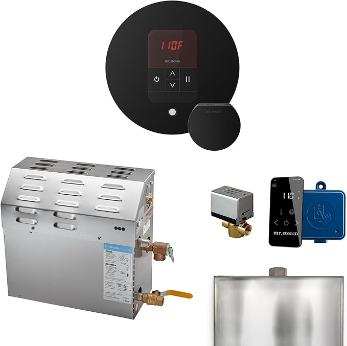 Mr Steam MS 7.5kW (7500W) Steam Shower Generator Package w/round iTempo Control in Matte Black