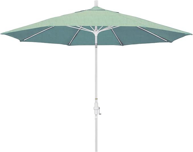 California Umbrella 11Ft Sunbrella Patio Umbrella, Fiberglass Ribs, Hand-Crank, Tilt-Collar, White Frame, Spa Fabric