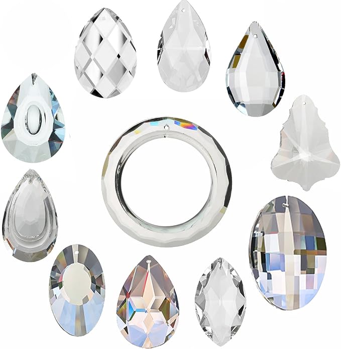 11 Pcs Clear Crystal Prisms Chandelier Lamp Pendants Suncatcher Decor | Crystal Chandelier Lamp Pendants Prisms Balls Suncatcher for Window Home Garden Party Display Decor