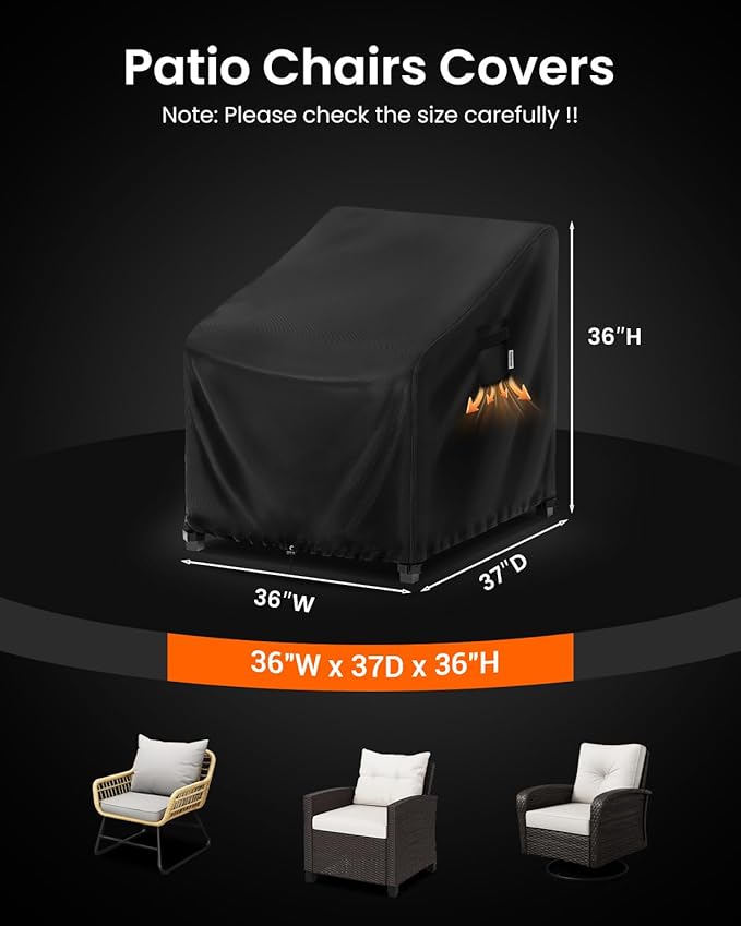 FORSPARK Patio Chair Cover – Waterproof UV-Resistant Outdoor Furniture Cover 36W x 37D x 36H inches for Wicker, Rocking & Porch Chairs, Tear-Resistant Oxford Fabric with Buckle Straps & Storage Bag